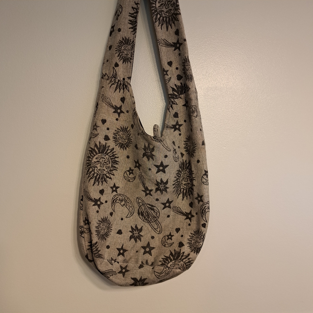 Sun and Moon Patterned Beige Shoulder Bag
